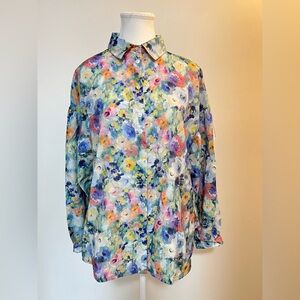 EsQualo Watercolor Floral Button Blouse Viscose EU 36 US 6 Art Print Shirt